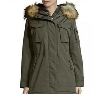 S13 Army Green Puffer Jacket with a Pop of Color